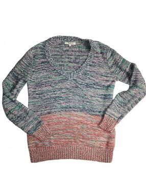 Madewell Sweater Small V-Neck Pullover Multicolor Rainbow Ombre Womens Boho